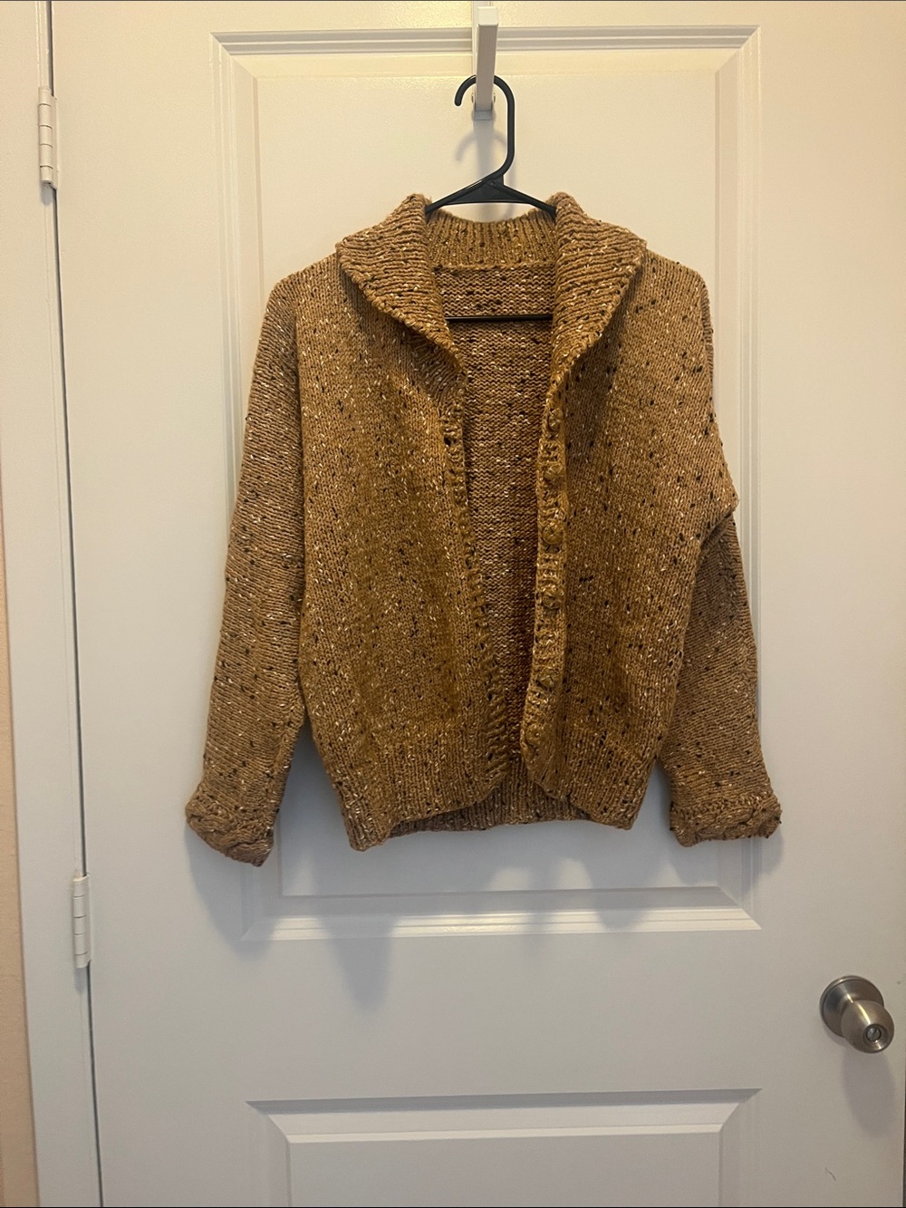 Chunky Open-Front Shawl Collar Sweater - Brown